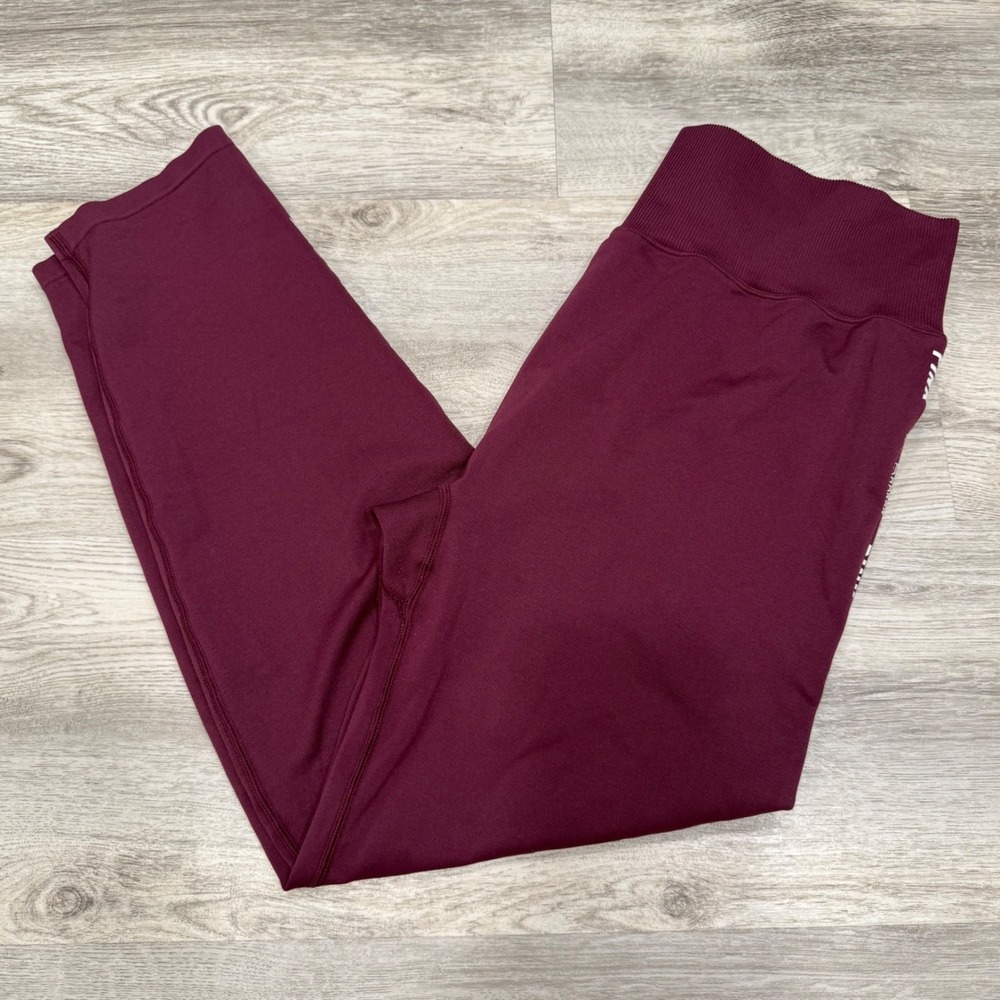 Pink Active Victoria's Secret XXL Burgundy Seamless Logo Tape Leggings Maroon